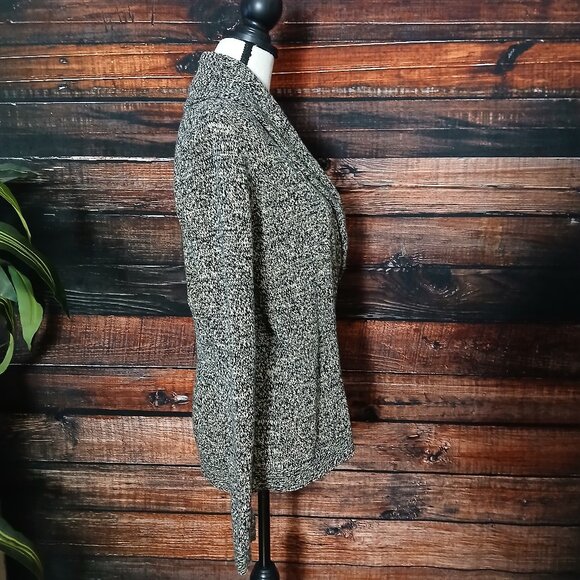 Lauren Ralph Lauren Wrap Cardigan Sweater S Toggle Tan Black Marled Knit - Picture 6 of 9